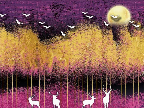 Une image d'un cerf et d'arbres dorés – Image 2