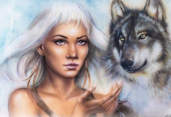 Une image d'une femme et d'un loup – Image 2