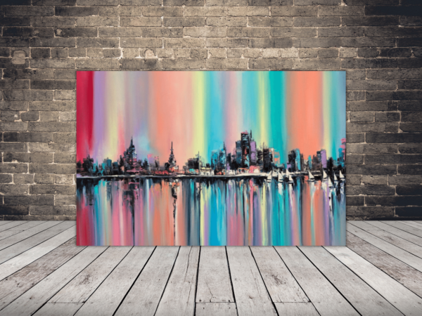 Image d'une ville colorée au bord de l'eau