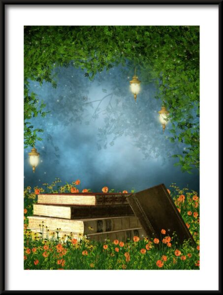 Livres dans l'affiche de l'herbe