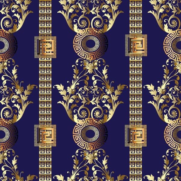 Papier peint Motif bleu foncé avec de l'or