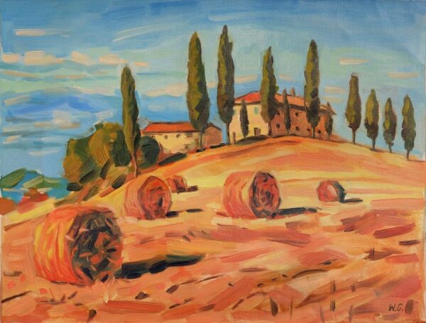 Peinture murale Balles de foin en Toscane