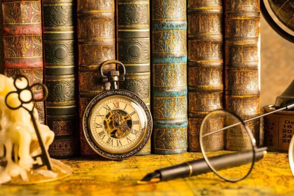 Peinture murale Horloge et Livres