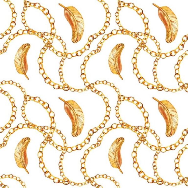 Papiers peints plumes dorées et chaîne