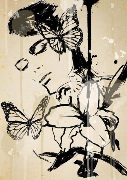 Peinture murale Femme aux papillons