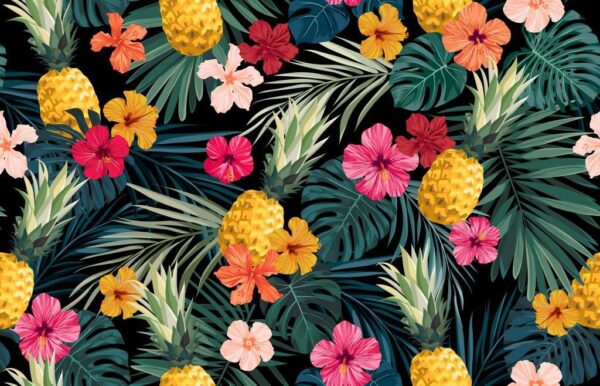 Peinture murale Hibiscus et Ananas