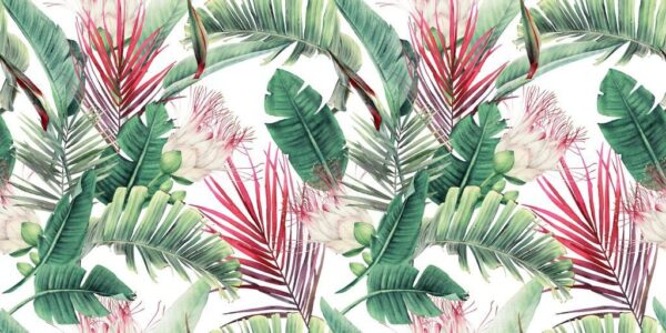 Peinture murale Feuilles Rose-Vert