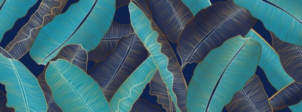 Feuilles de Bananier Bleues Papier Peint