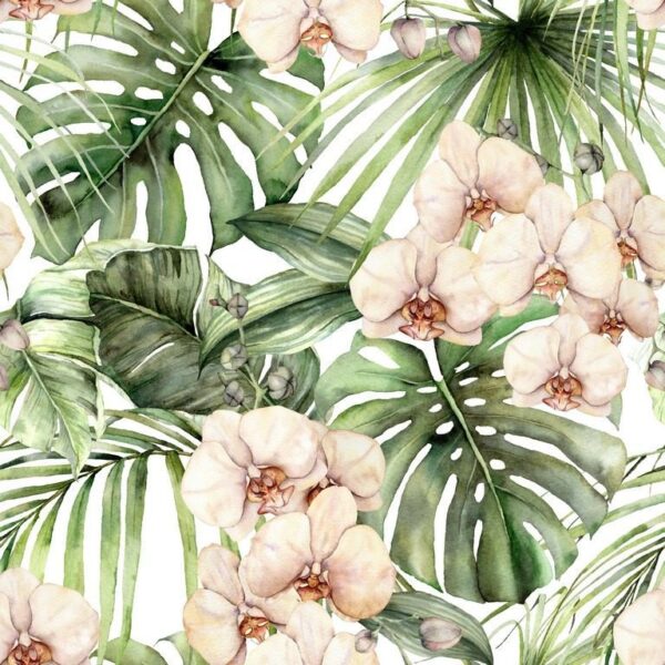 Peinture murale Fleurs et feuilles d'orchidées