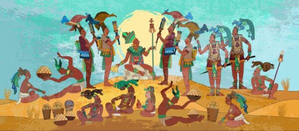 Peinture murale Pyramide et la Tribu Maya