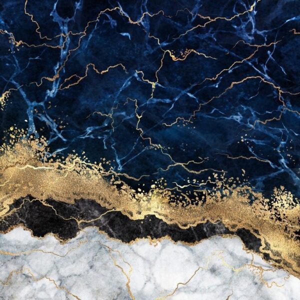 Peinture murale Marbre Bleu Marine et Or