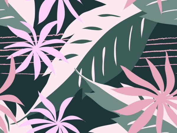Peinture murale Feuilles roses tropicales