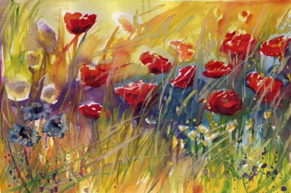 Peinture murale Coquelicots et Bleuets