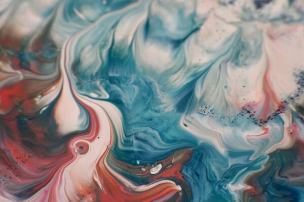 Peinture murale Vagues bleu-rouge