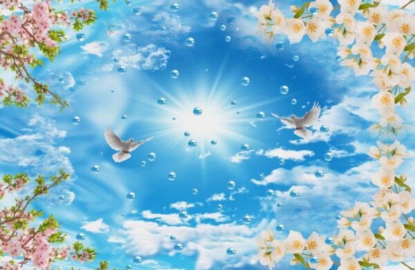 Peinture murale Fleurs et ciel