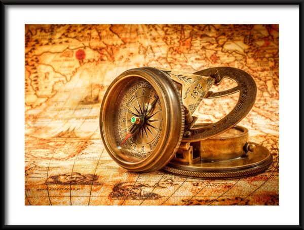 Boussole sur la carte Poster