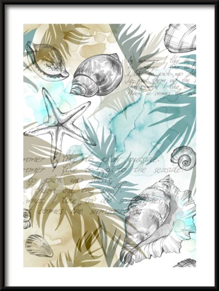 Coquillages et feuilles Poster