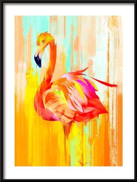 Affiche portrait flamant rose