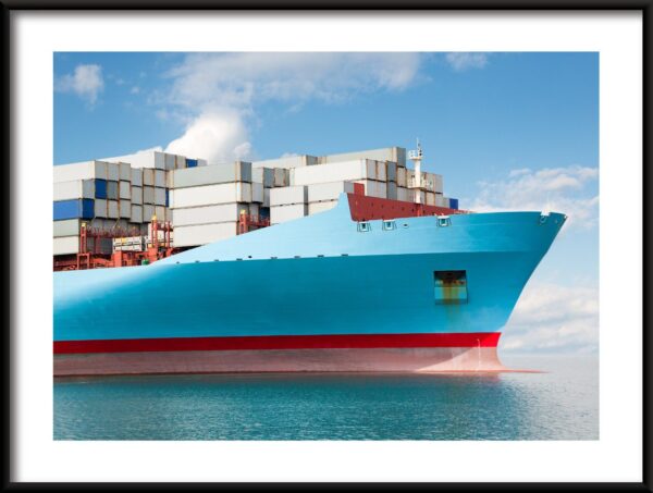 Navire de transport bleu Poster