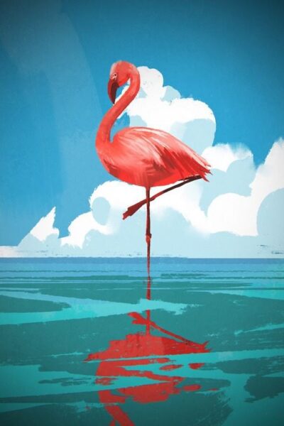 Peinture murale Flamant rose dans l'eau