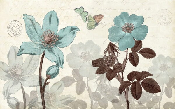 Peinture murale Fleurs bleues