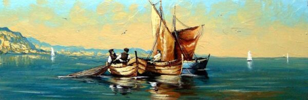 Peinture murale Pêcheurs dans le bateau