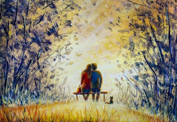 Peinture murale Couple sur le banc