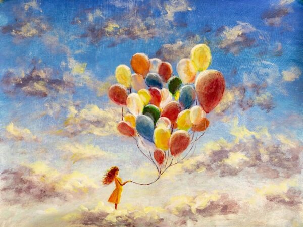 Peinture murale Vol avec des ballons