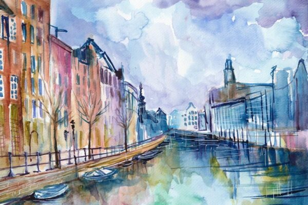Peinture murale Ville aquarelle
