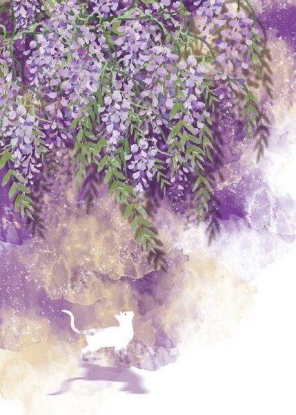 Peinture murale Fleurs et chat