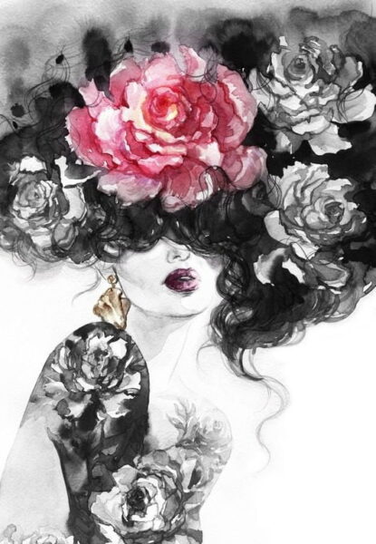 Peinture murale Femme avec des fleurs