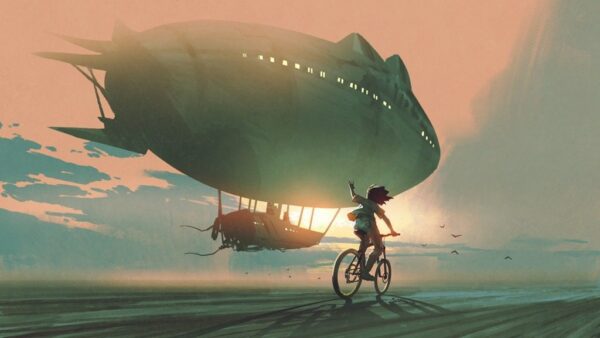 Peinture murale Vélo et Zeppelin