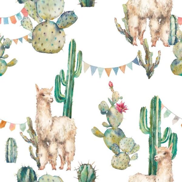 Peinture murale Lama avec Cactus