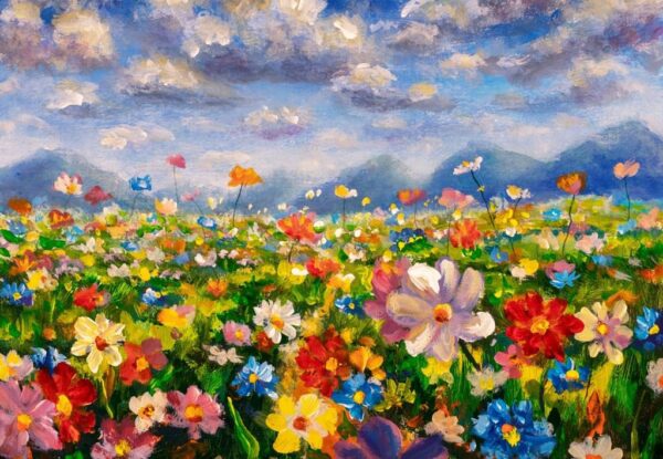 Peinture murale Prairie fleurie