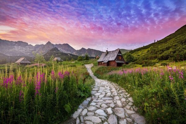Peinture murale Chalet dans les Montagnes