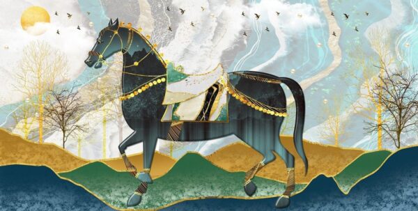 Peinture murale Cheval attelé