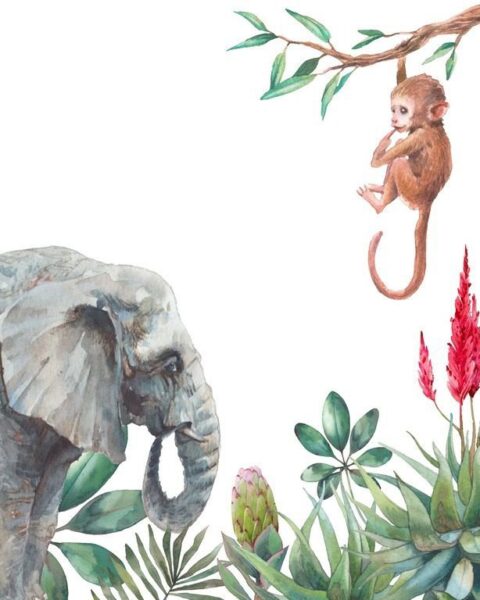 Peinture murale Le singe et l'éléphant