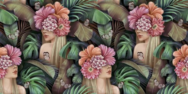 Peinture murale Femme en Fleurs