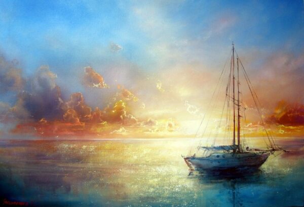 Peinture murale Aube sur le bateau