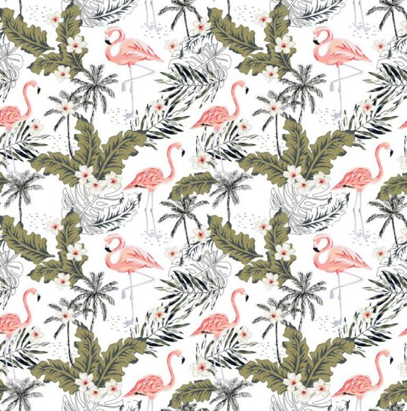 Peinture murale Flamants roses dans les palmiers
