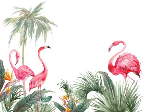 Peinture murale Flamants roses sous les palmiers