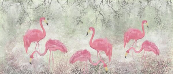 Peinture murale Flamants roses mignons