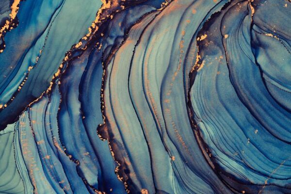 Peinture murale Lignes bleues avec de l'or