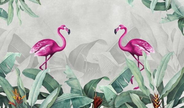 Peinture murale Deux flamants roses