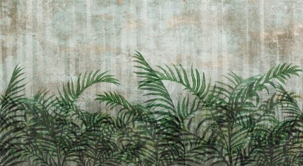 Peinture murale Feuilles en gris