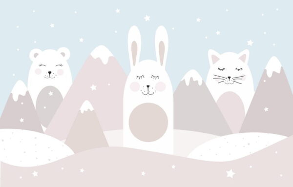 Peinture murale Bébés animaux dans les montagnes