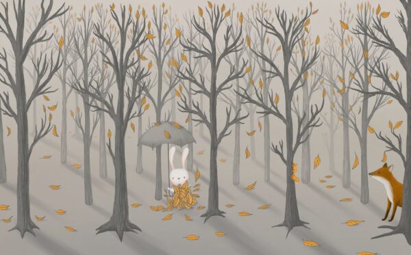 Peinture murale Lapin et renard