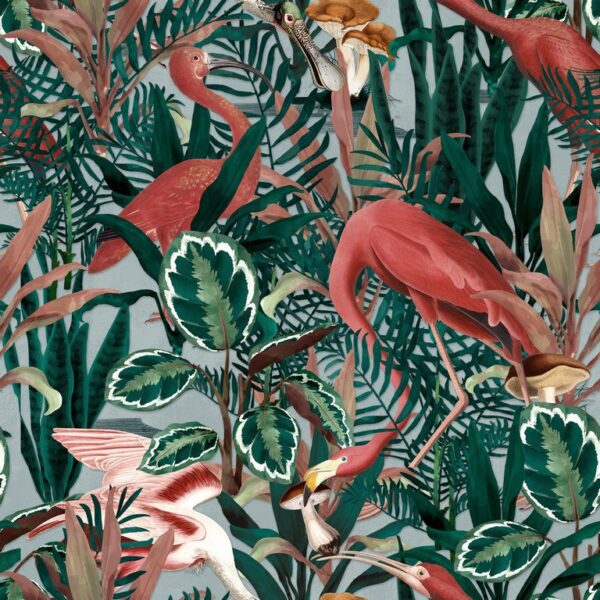 Peinture murale Flamants roses dans les feuilles
