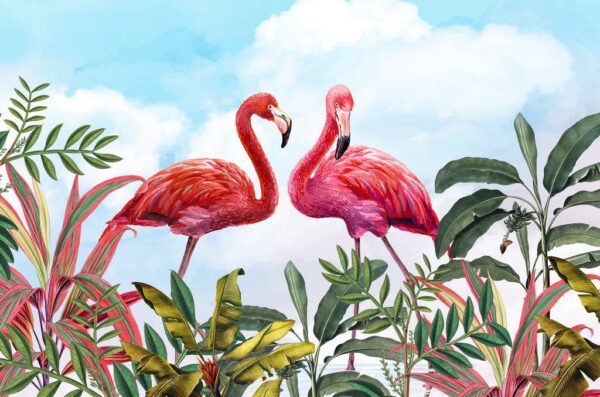 Peinture murale Deux flamants roses