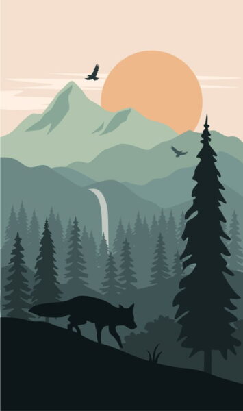 Peinture murale Loup dans les montagnes